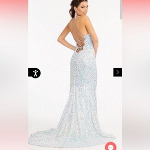 Blue Elizabeth K Sleeveless Sequined Prom Dress